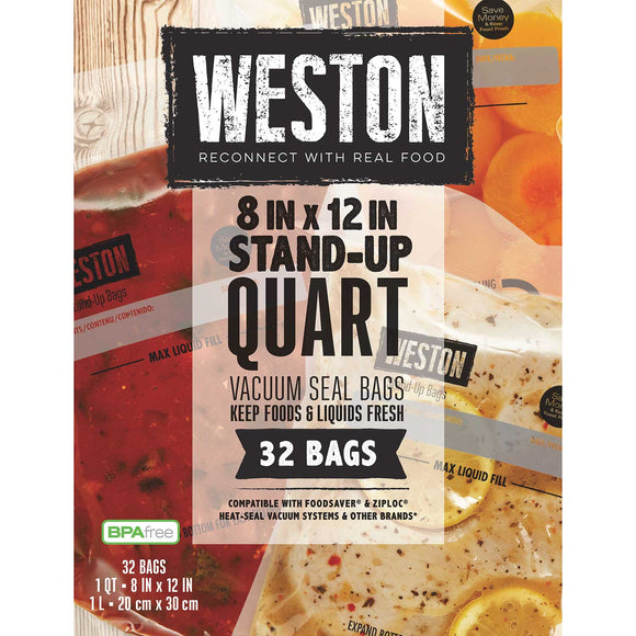 韦斯顿®真空封口机袋、8 X 12, 32个单口预切袋