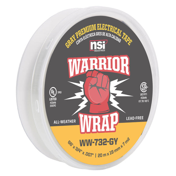 NSI行业ww - 732 gy WarriorWrap溢价中3/4。x 66英尺。7毫升乙烯基电工胶带,灰色的