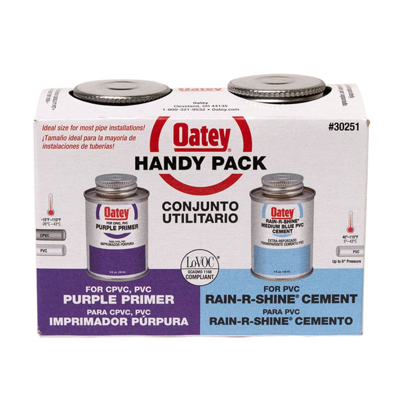 Oatey®4盎司。PVC Rain-R-Shine蓝色水泥和紫色底漆方便的包装